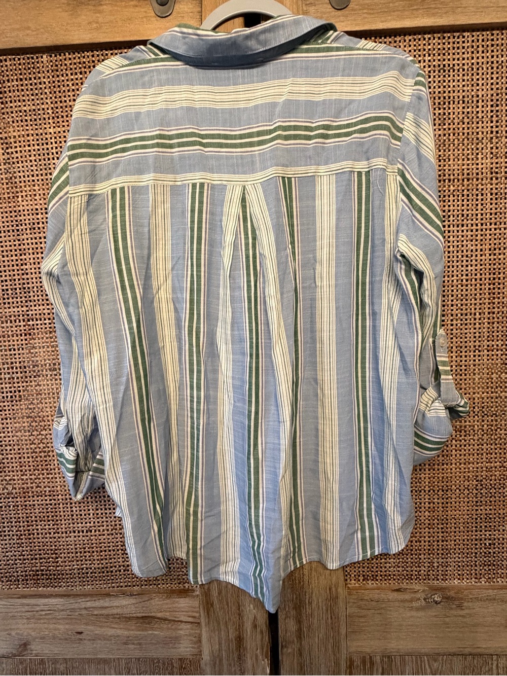 Jane and Delancey Blue, Green & white Striped Button-Down Shirt - Picture 2 of 5